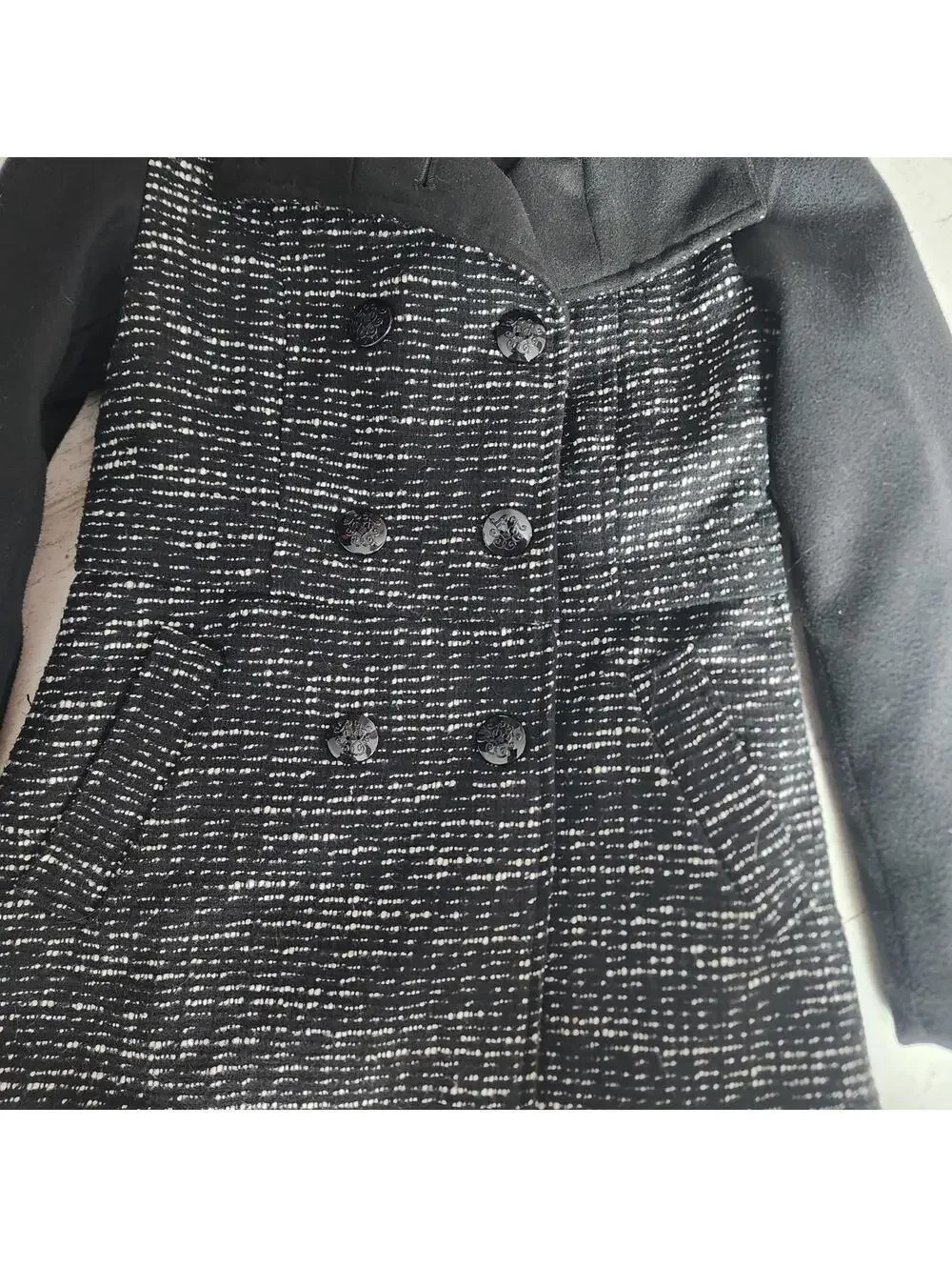 FLAWLESS Jessica Simpson girls Black White Tweed Wool Blend Coat 10